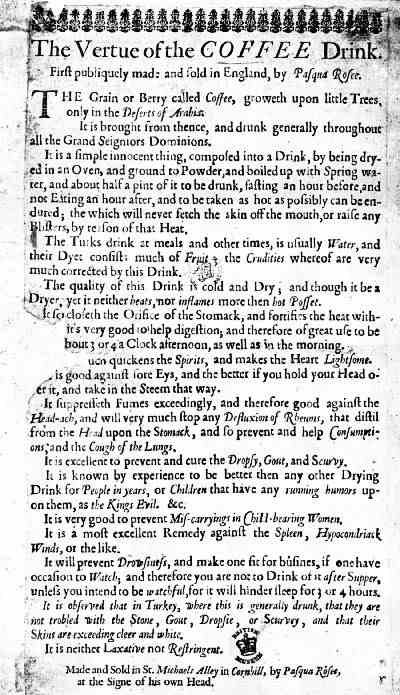 FIRST ADVERTISEMENT FOR COFFEE—1652